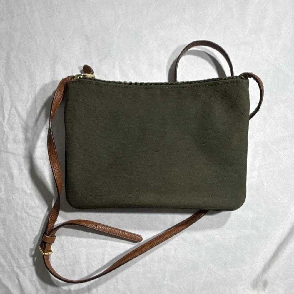 Lauren Ralph Lauren Green Nylon Crossbody Bag Brown Strap Gold Hardware